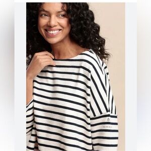 Mat De Misaine Classic Cotton Nautical Navy Oversized Striped Long Sleeve Top